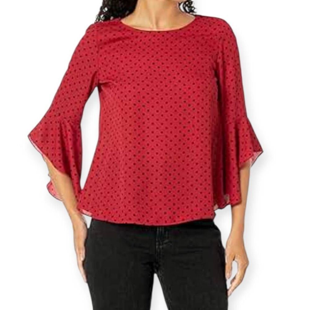 W5 CORAL TEXTURED DOT BLOUSE SZ.M EUC